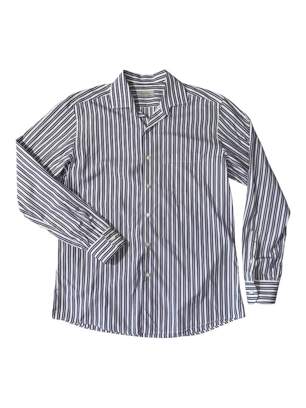 Ermenegildo Zegna mens L Large white blue stripe camp collar button up shirt